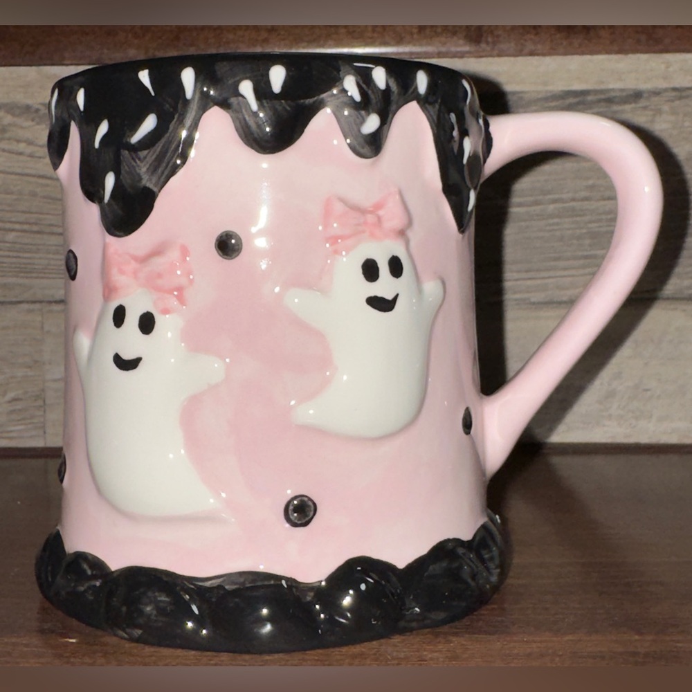 Super Cute 🥰 Girly Ghost 👻 & Pink Ice Cream Halloween Mug by Cobwebs & Cauldrons